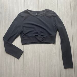 Victoria's Secret Sport Navy Blue Mesh Accent Long Sleeve Crop Top Size XL